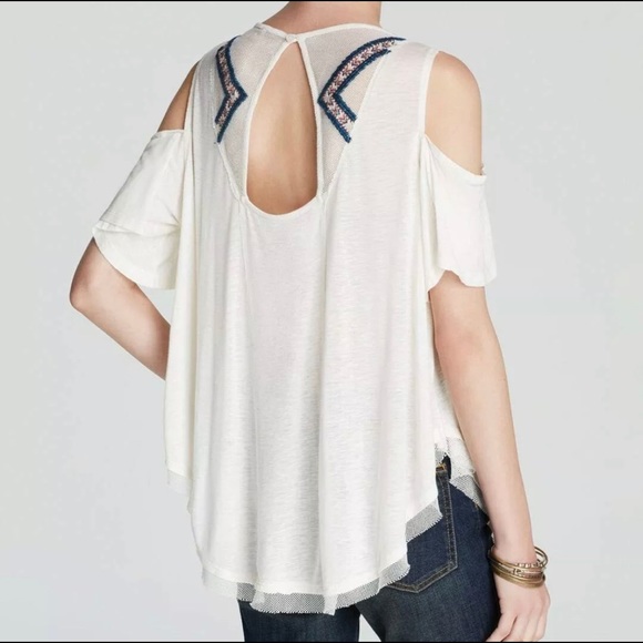 Free People | Cold Shoulder Embroidered Mesh Top - Picture 2 of 4